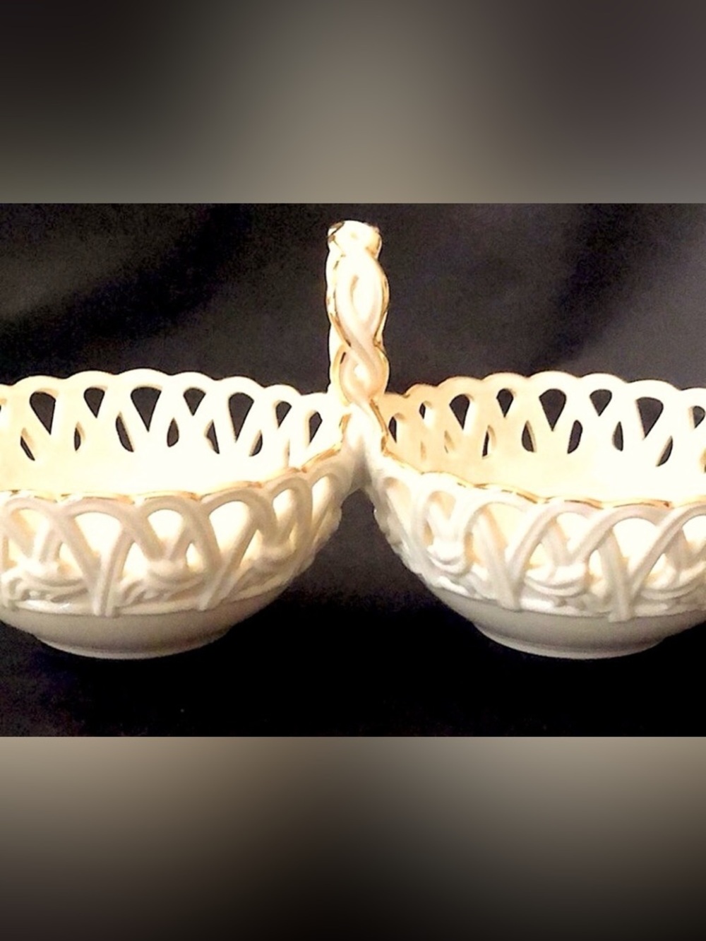 “Lenox Giftware” Double Basket Weave Design Bowls with Center Handle. - Picture 4 of 6